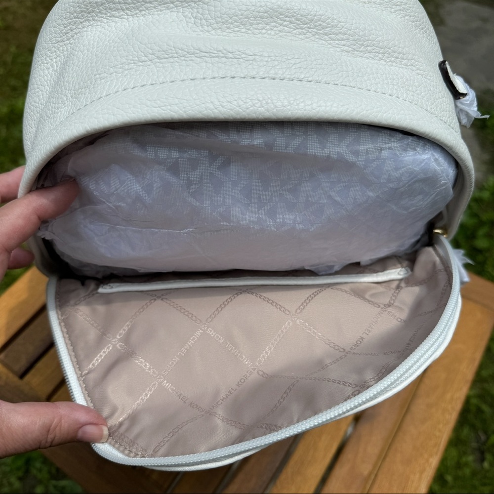 Michael Kors Slater Medium Pebbled Leather Backpack Optic White - Picture 8 of 16